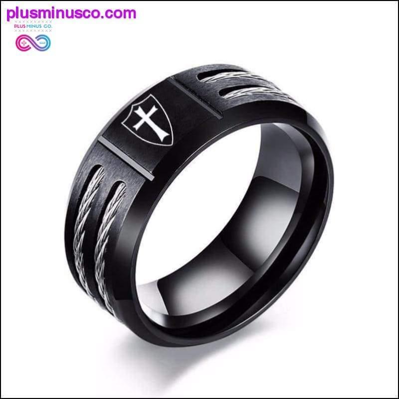 Férfi rozsdamentes acél gyűrű, személyre szabott keresztény kereszt – plusminusco.com