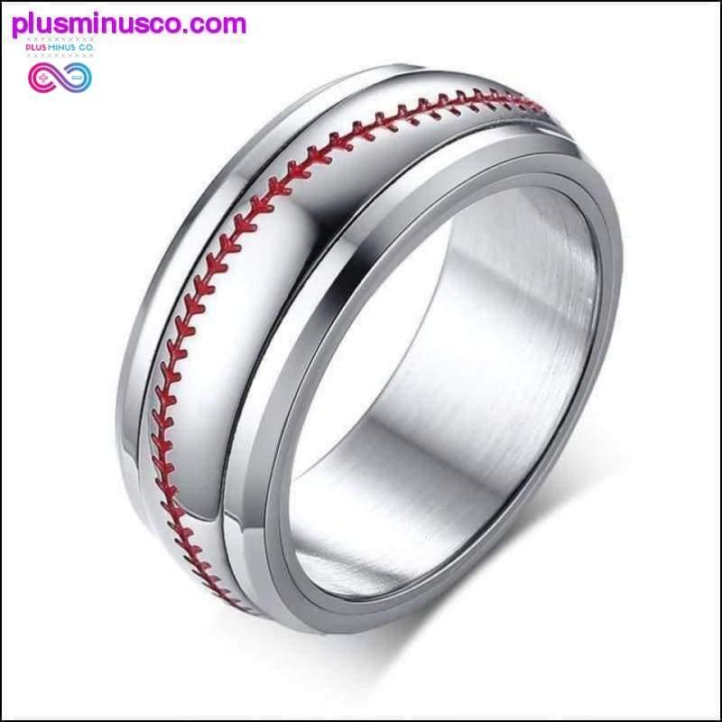 Мужское бейсбольное обручальное кольцо из нержавеющей стали Spinner с красным - plusminusco.com