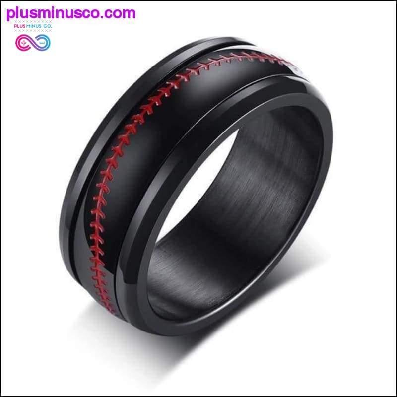 Vīriešu vērpējs nerūsējošā tērauda beisbola kāzu gredzens ar sarkanu — plusminusco.com