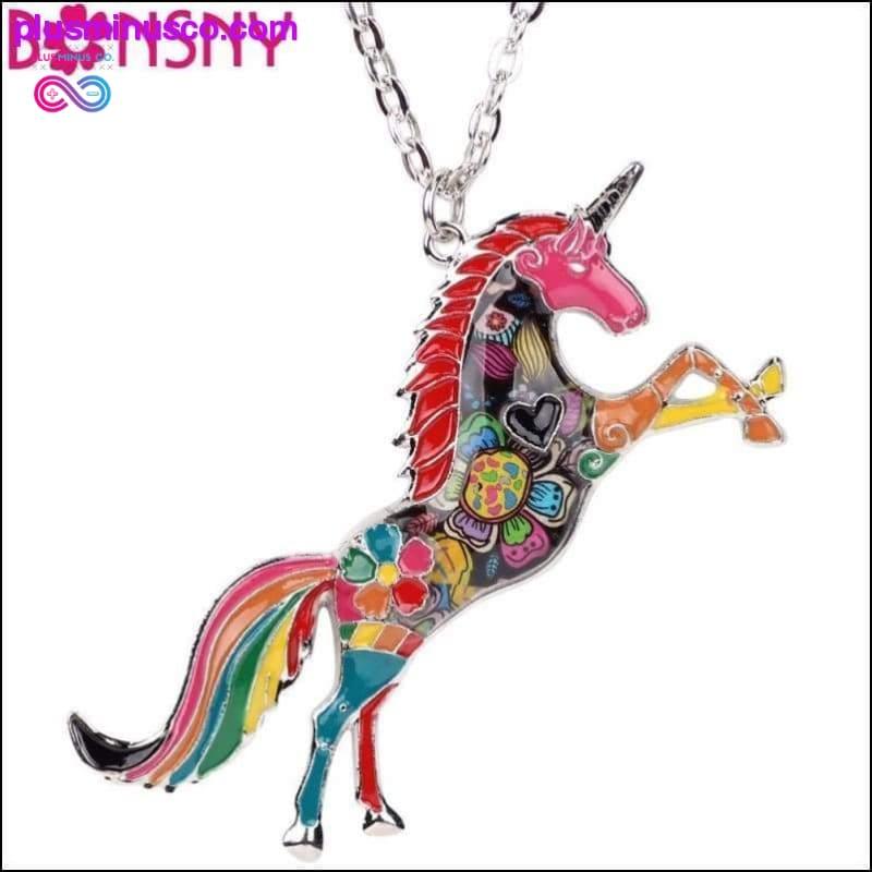 Collar y colgante de unicornio esmaltado con cadena de metal para mujer - plusminusco.com