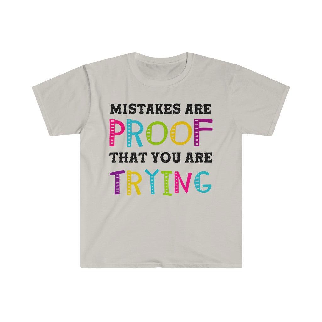 Pogreške su dokaz da isprobavate majice kratkih rukava, motivirajuću majicu, majicu za gimnastiku, motivaciju za teretanu, motivacijsku majicu, motivaciju, poklon za učitelja - plusminusco.com