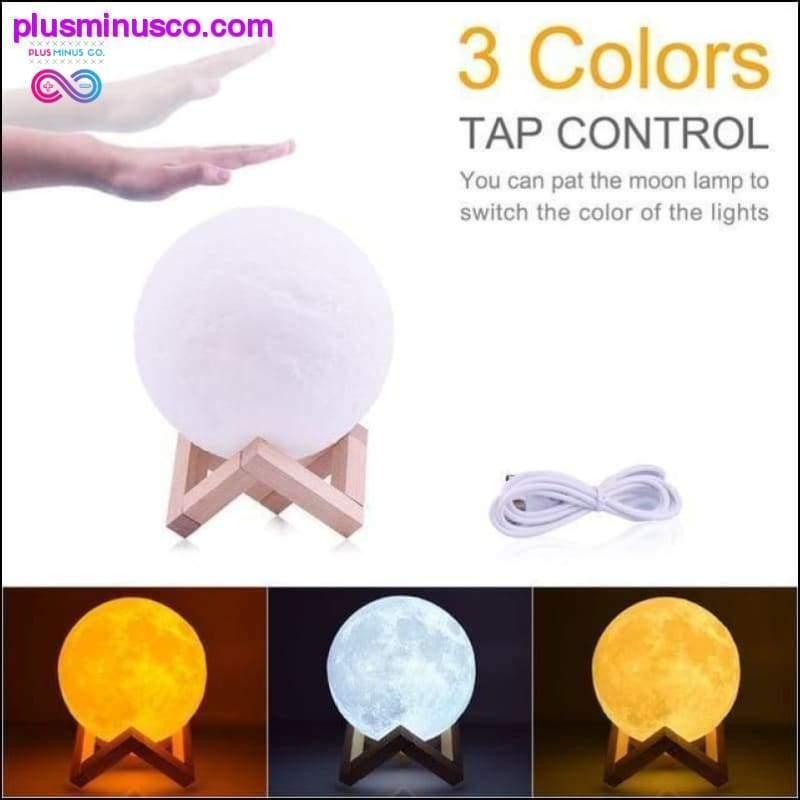 Maanlamp 3D print nacht Oplaadbaar 3 Kleuren Tapbediening - plusminusco.com
