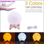 Лунна лампа 3D печат нощна акумулаторна 3 цвята Tap Control - plusminusco.com