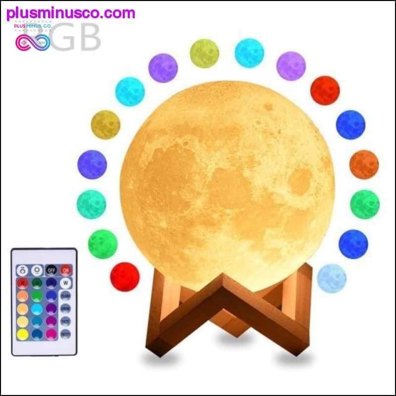 Місячна лампа з 3D друком, нічна акумуляторна 3-кольорова панель управління - plusminusco.com