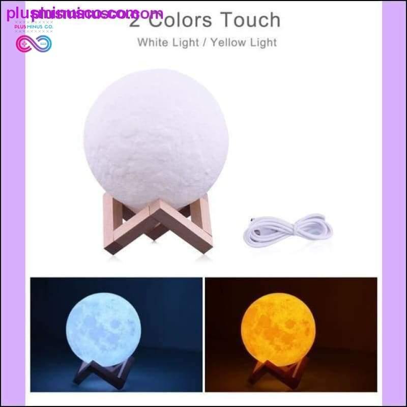 Mēness lampa 3D drukas nakts Atkārtoti uzlādējama 3 krāsu pieskāriena kontrole — plusminusco.com