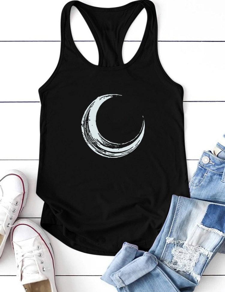 Moon Printed Tank Top Women Sleeveless Harajuku New Summer Holiday Loose Tee Shirt Femme O Neck Vest 90s Top Women 2022 Mujer - plusminusco.com