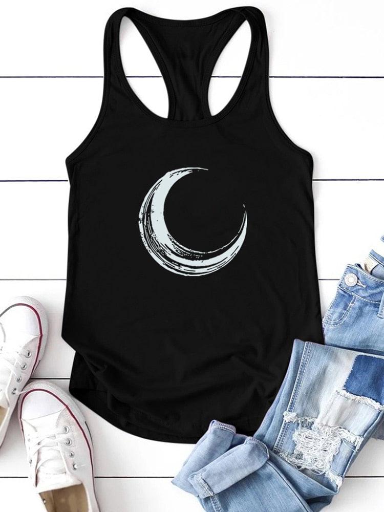 Lune Imprimé Débardeur Femmes Sans Manches Harajuku Nouvelles Vacances D'été Lâche T-shirt Femme O Cou Gilet 90s Top Femmes 2022 Mujer - plusminusco.com