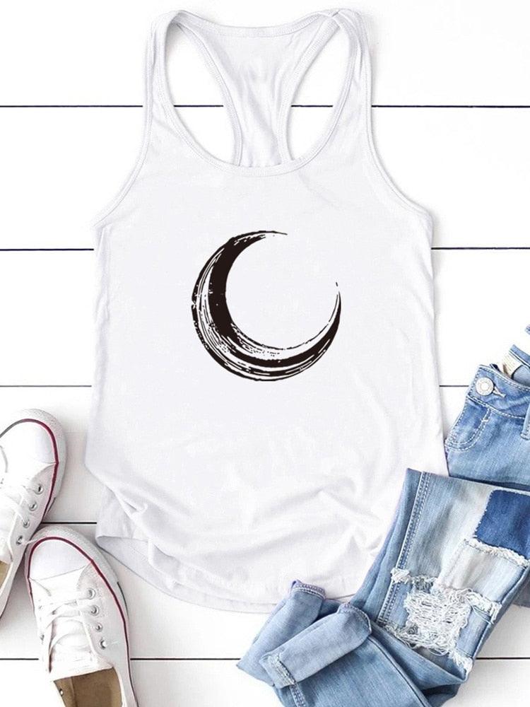 Lune Imprimé Débardeur Femmes Sans Manches Harajuku Nouvelles Vacances D'été Lâche T-shirt Femme O Cou Gilet 90s Top Femmes 2022 Mujer - plusminusco.com