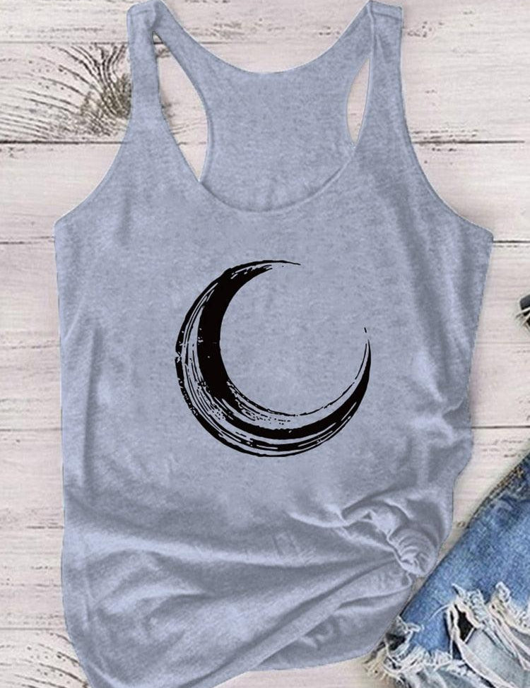 Moon Printed Tank Top Women Sleeveless Harajuku New Summer Holiday Loose Tee Shirt Femme O Neck Vest 90s Top Women 2022 Mujer - plusminusco.com