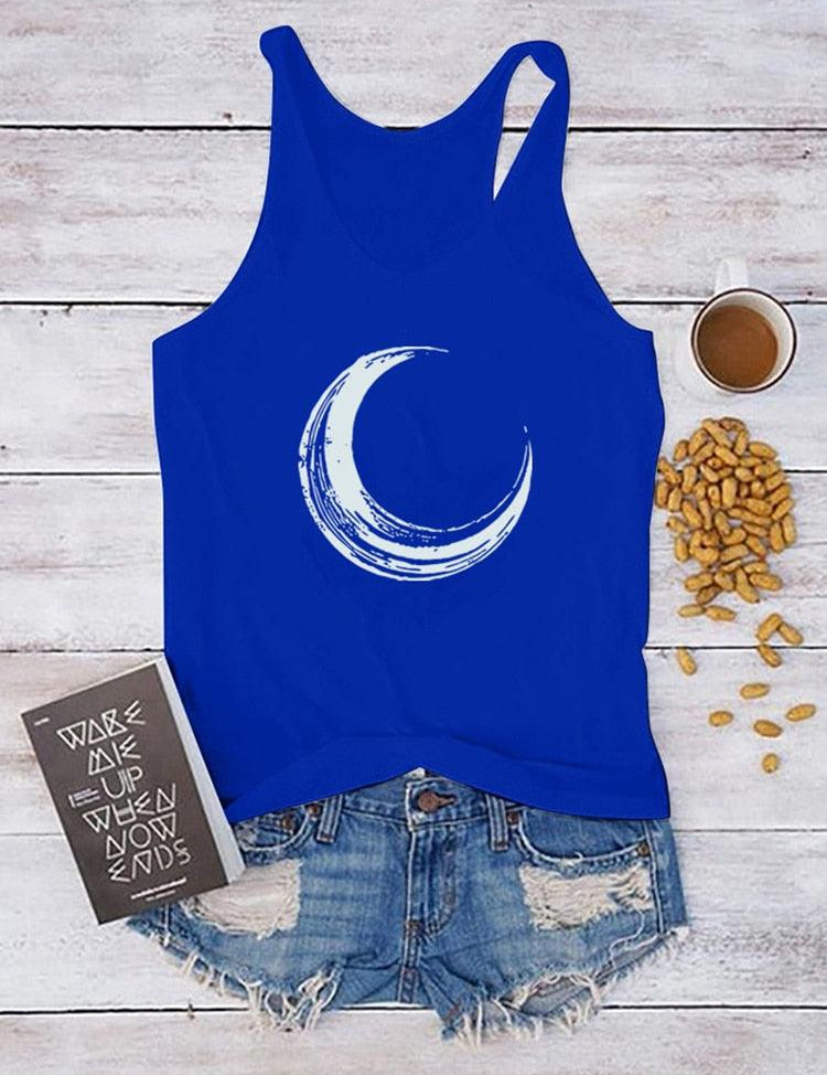 Moon Printed Tank Top Women Sleeveless Harajuku New Summer Holiday Loose Tee Shirt Femme O Neck Vest 90s Top Women 2022 Mujer - plusminusco.com
