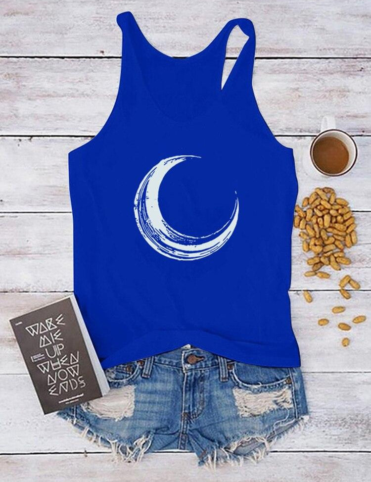 Moon Printed Tank Top Women Sleeveless Harajuku New Summer Holiday Loose Tee Shirt Femme O Neck Vest 90s Top Women 2022 Mujer - plusminusco.com