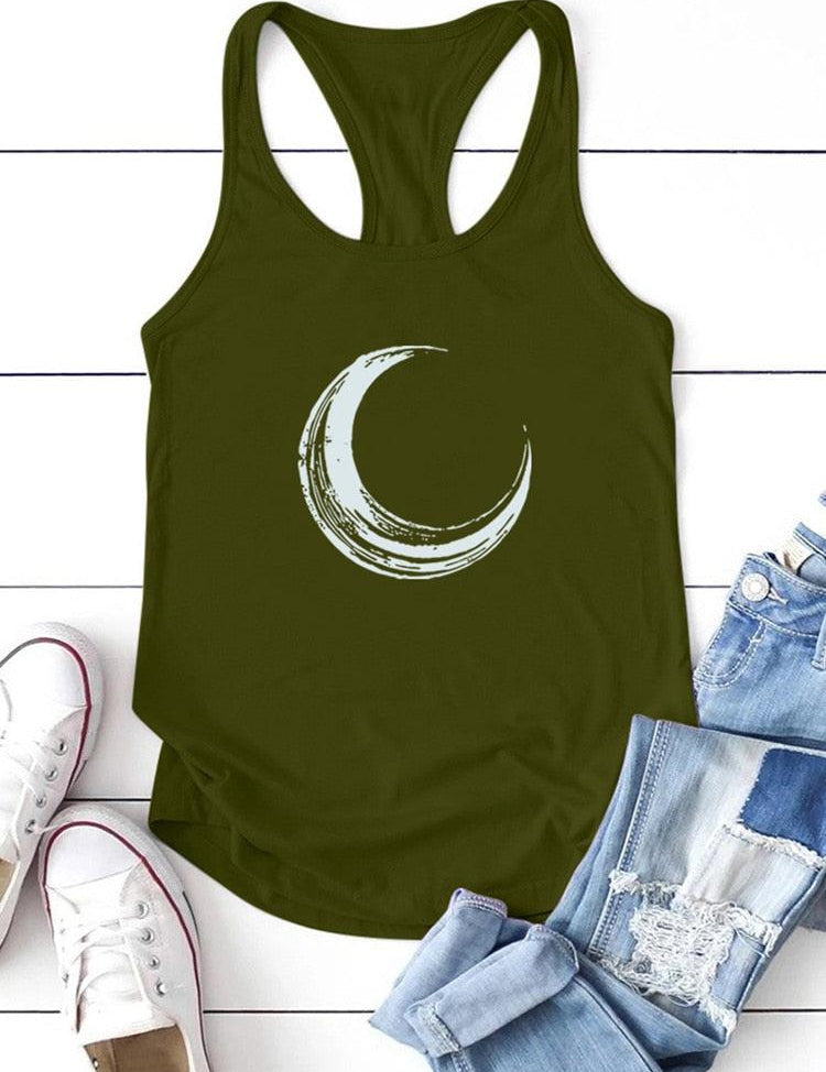 Moon Printed Tank Top Women Sleeveless Harajuku New Summer Holiday Loose Tee Shirt Femme O Neck Vest 90s Top Women 2022 Mujer - plusminusco.com