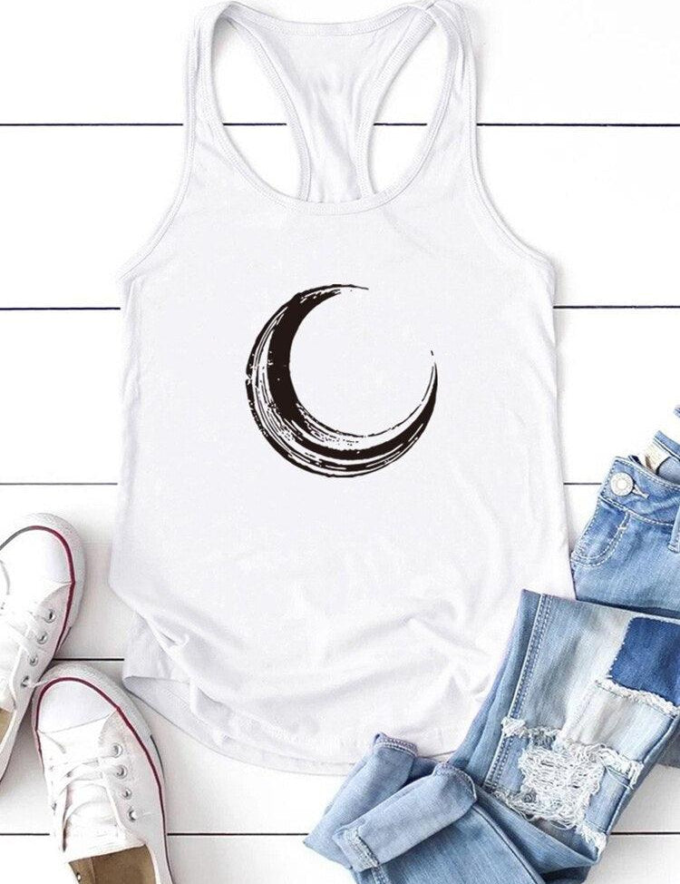 Moon Printed Tank Top Women Sleeveless Harajuku New Summer Holiday Loose Tee Shirt Femme O Neck Vest 90s Top Women 2022 Mujer - plusminusco.com