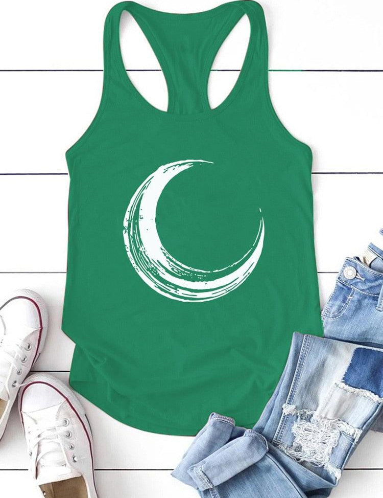Moon Printed Tank Top Women Sleeveless Harajuku New Summer Holiday Loose Tee Shirt Femme O Neck Vest 90s Top Women 2022 Mujer - plusminusco.com