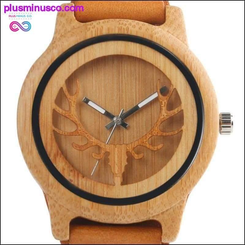 Reloj de pulsera de bambú con cara de alce, ciervo y alce - plusminusco.com
