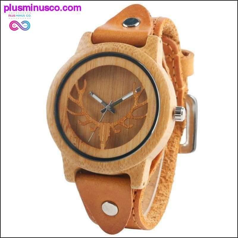 Moose Deer Elk Face Bamboo Wrist Watch - plusminusco.com