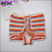 Top corto y pantalones cortos de crochet de punto multicolor Summer Beach - plusminusco.com
