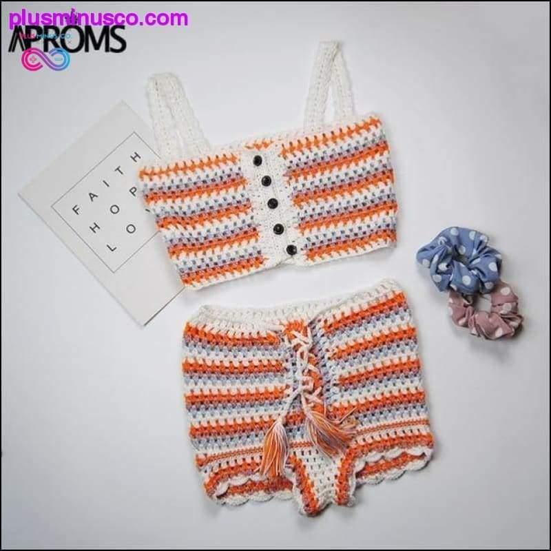 Večbarvna pletena kvačkana majica in kratke hlače Summer Beach - plusminusco.com