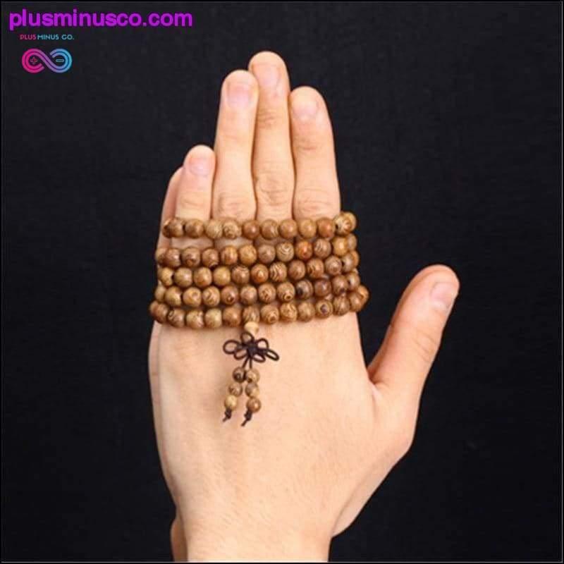 Flerlags 108 Wood Beads Lotus OM tibetansk armbånd - plusminusco.com