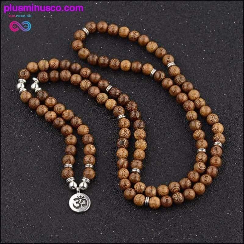 Multi layer 108 Wood Beads Lotus OM Tibetan Bracelet - plusminusco.com