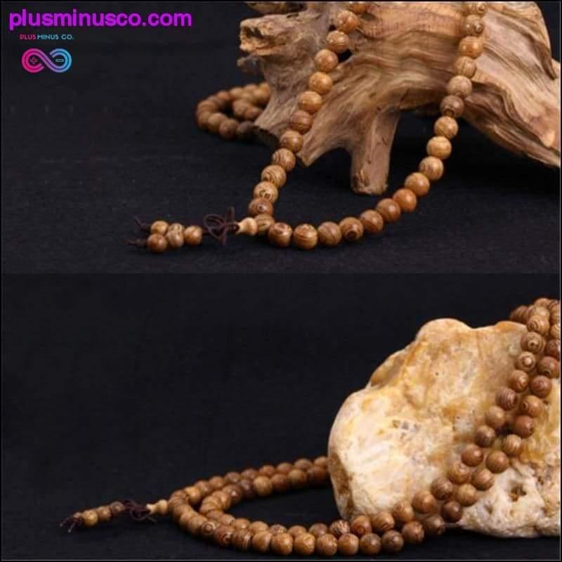 Višeslojna tibetanska narukvica od 108 drvenih perli Lotus OM - plusminusco.com