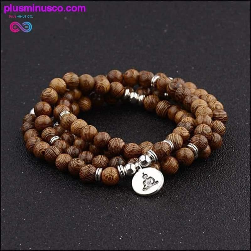 Multi layer 108 Wood Beads Lotus OM Tibetan Bracelet - plusminusco.com