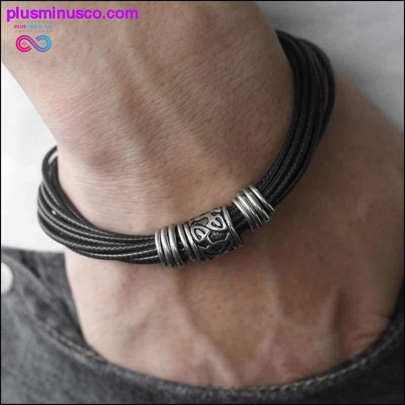Multi-layer Braided Black Leather Stainless Steel Magnetic - plusminusco.com