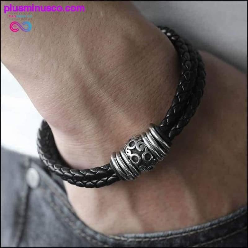 Multi-layer Braided Black Leather Stainless Steel Magnetic - plusminusco.com