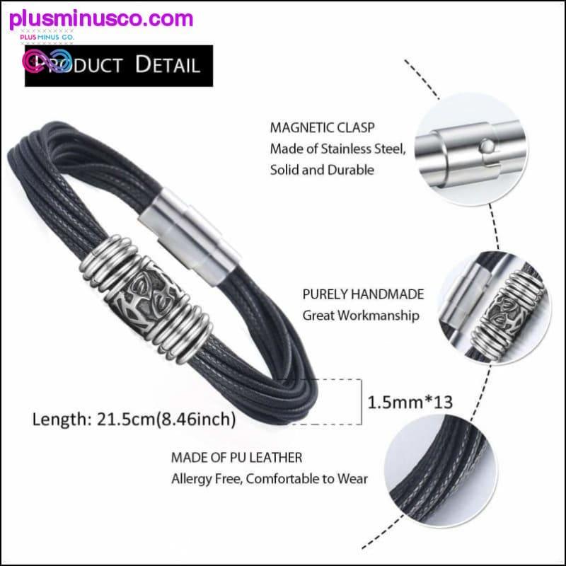 Multi-layer Braided Black Leather Stainless Steel Magnetic - plusminusco.com