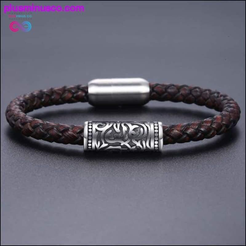 Multi-layer Braided Black Leather Stainless Steel Magnetic - plusminusco.com