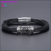 Multi-layer Braided Black Leather Stainless Steel Magnetic - plusminusco.com