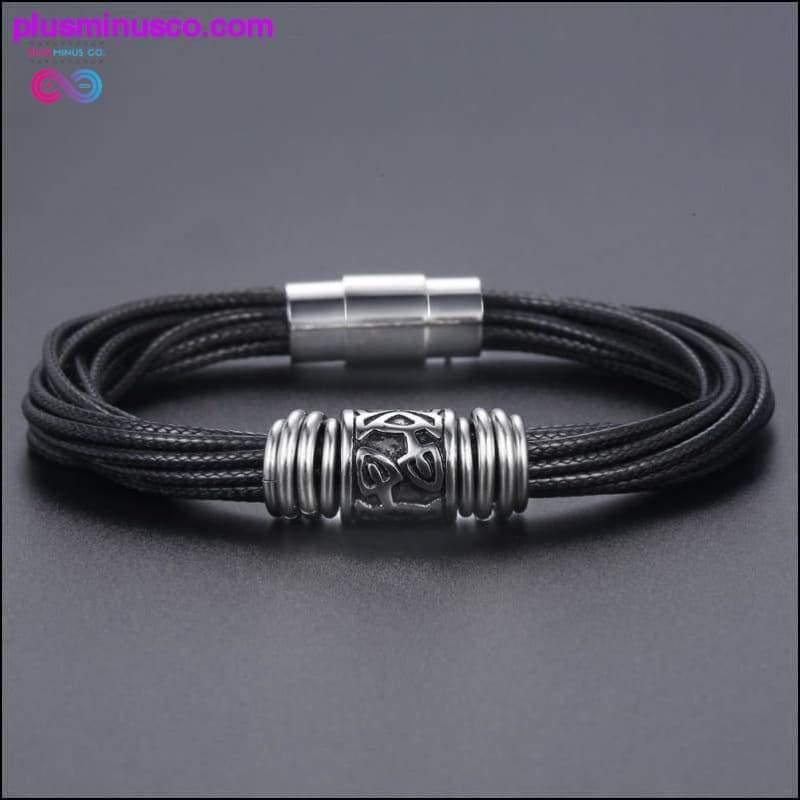 Multi-layer Braided Black Leather Stainless Steel Magnetic - plusminusco.com