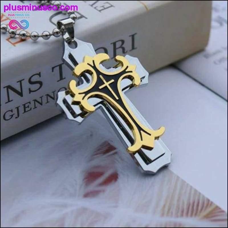 Багатошаровий чоловічий кулон у вигляді намиста з хрестом, нержавіюча сталь - plusminusco.com