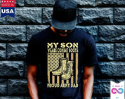 Meu filho usa sapatos de combate, camisetas do pai militar do pai orgulhoso do exército, meu filho meu orgulho, presente do dia dos pais do pai orgulhoso do exército - plusminusco.com
