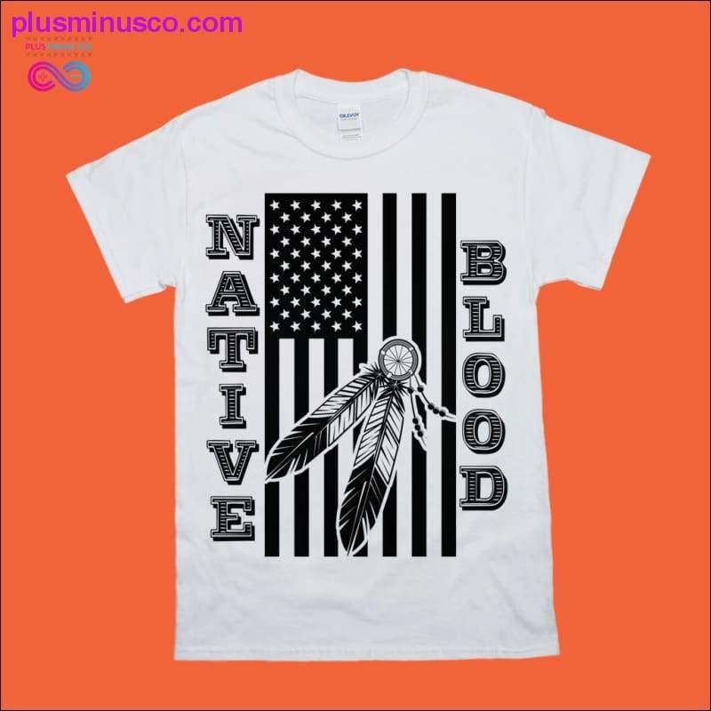 네이티브 블러드 인디언 깃털 미국 국기 티셔츠 - plusminusco.com