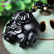 Natural Black Obsidian Hand Carved Scrub Elephant Pendant - plusminusco.com