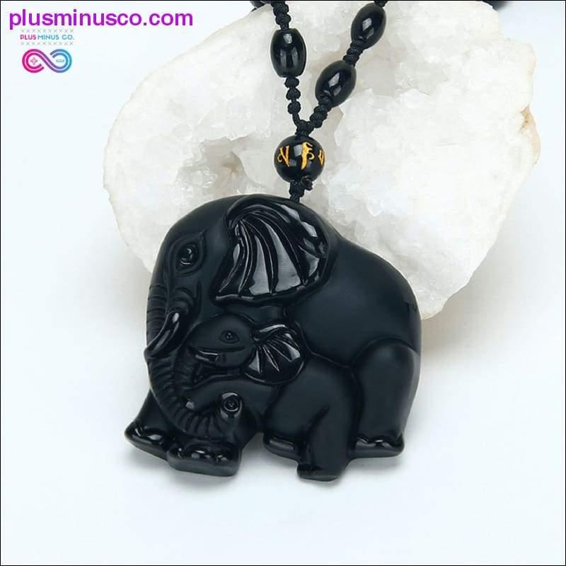 Dabīgs melns obsidiāns ar rokām grebts skrubis ziloņa kulons - plusminusco.com