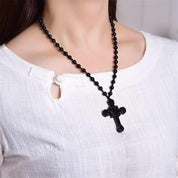 Натуральный черный обсидиан, подвеска в виде креста Иисуса, ожерелье, модные очаровательные украшения, резной амулет ручной работы, подарки для женщин и мужчин - plusminusco.com