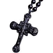 Natural Black Obsidian Jesus Cross Pendant Beads Necklace Fashion Charm Jewellery Hand-Carved Lucky Amulet Gifts Her Women Men - plusminusco.com