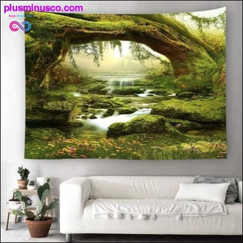 Tapisserie murale nature arbre forêt ciel étoilé psychédélique - plusminusco.com