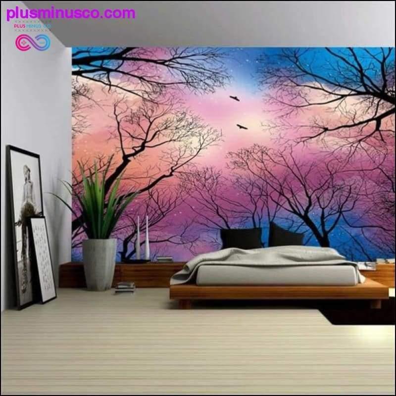 Nature Wall Tapestry Tree Forest Starry Himinn Psychedelic - plusminusco.com