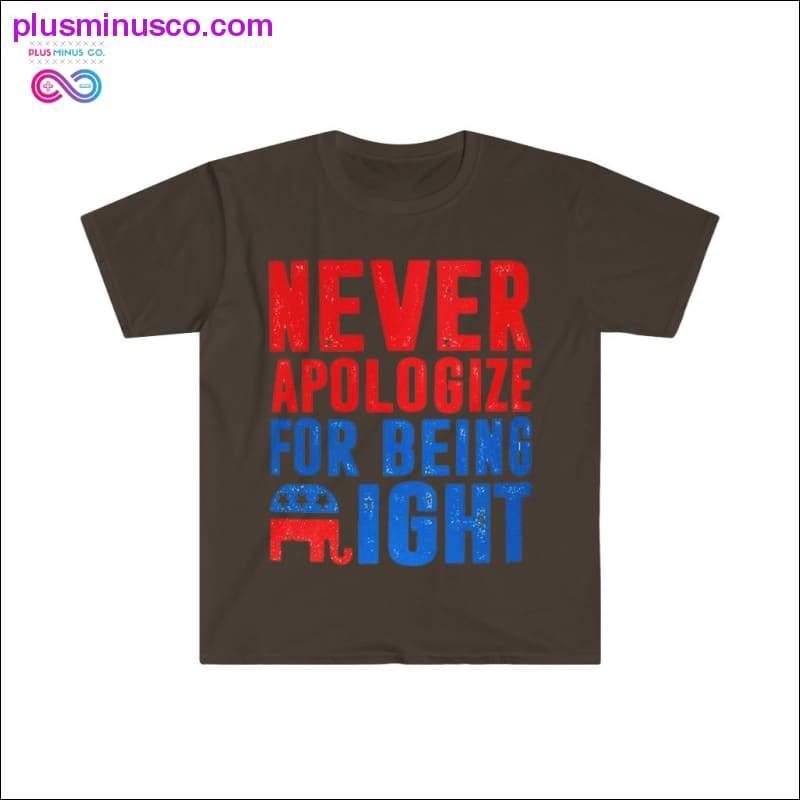 Never Apologize For Being Right T-Shirt - plusminusco.com