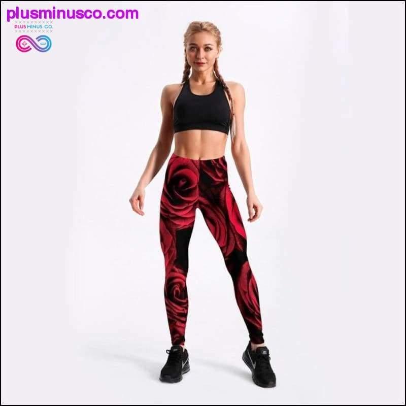 Bagong 2018 Red Rose Print Elastic Women Leggings Blue Green 3D - plusminusco.com