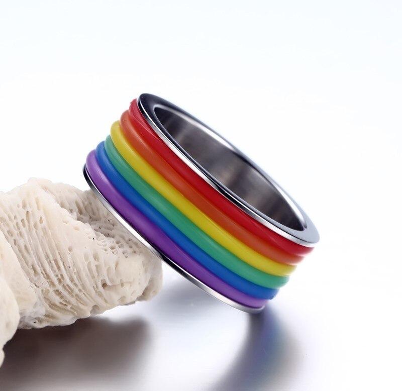 جديد 2020 خاتم LGBTQIA + قوس قزح عالي الجودة من الفولاذ المقاوم للصدأ - plusminusco.com