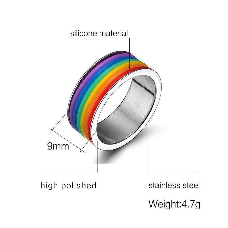 Nuevo anillo arcoíris LGBTQIA+ de acero inoxidable de alta calidad 2020 - plusminusco.com