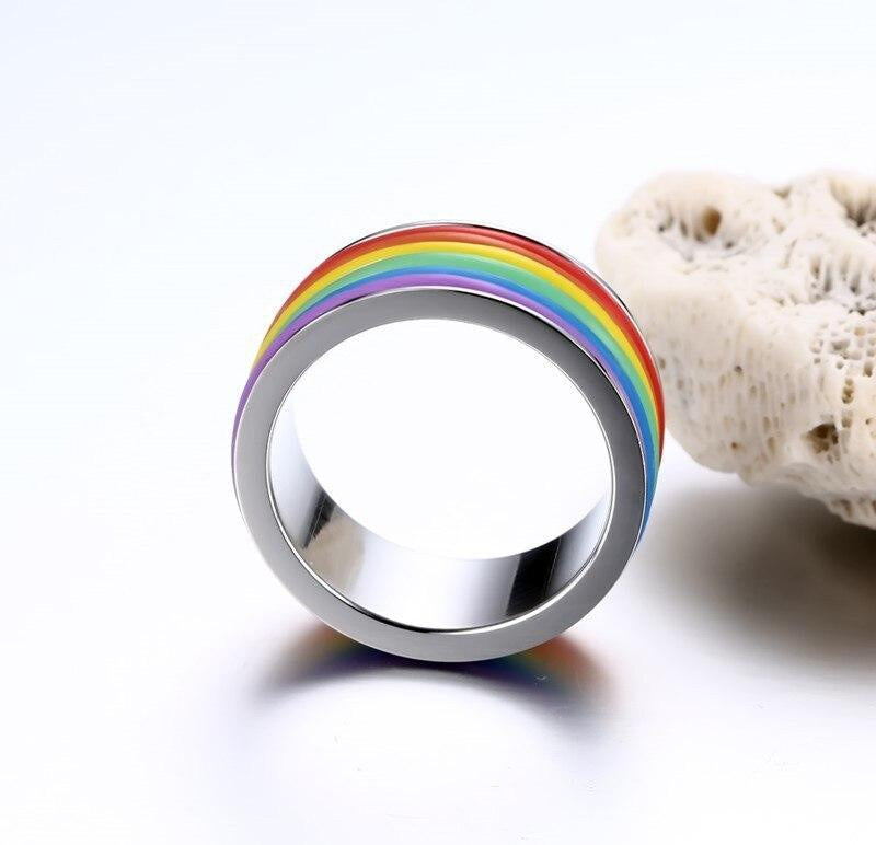 Ny 2020 høykvalitets rustfritt stål LGBTQIA+ Rainbow Ring - plusminusco.com