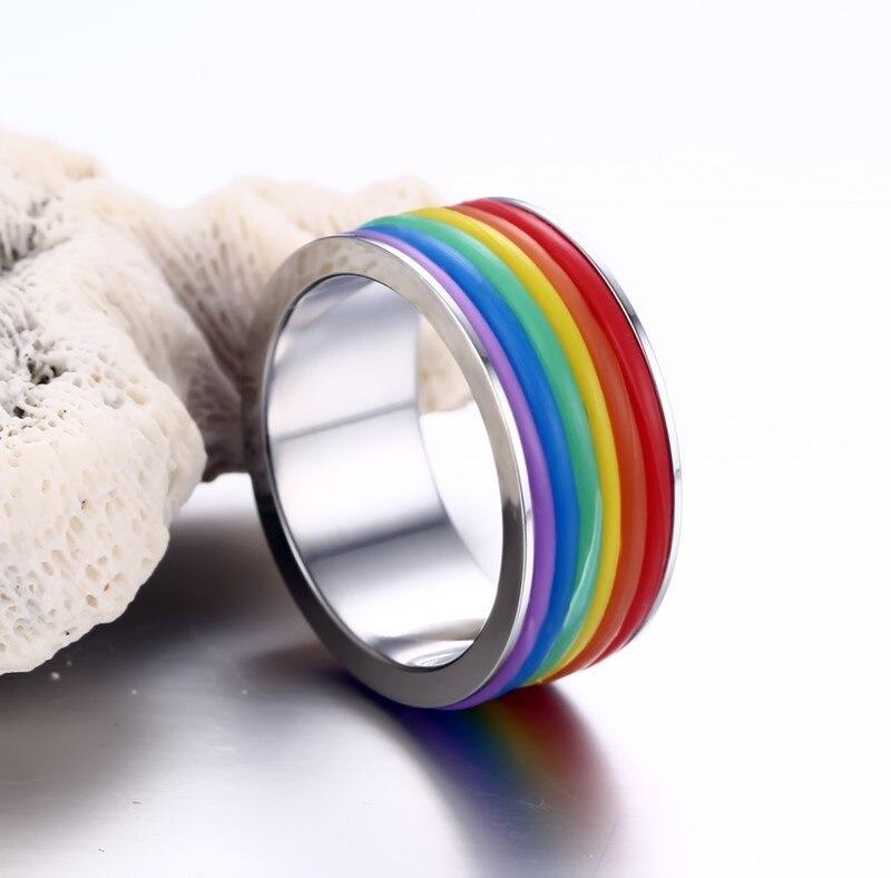 Ny 2020 høykvalitets rustfritt stål LGBTQIA+ Rainbow Ring - plusminusco.com