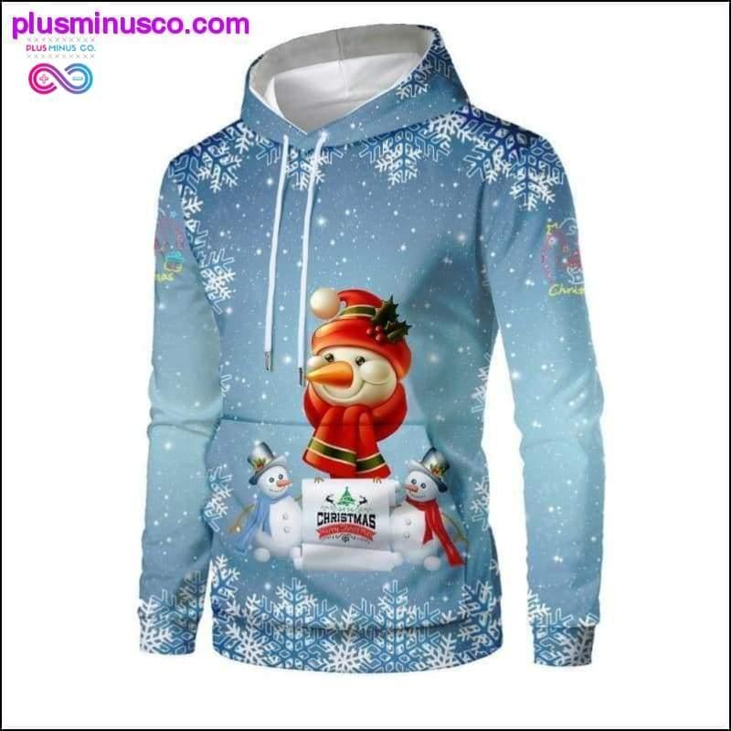 Nouveaux sweats à capuche de Noël pour hommes 3D Père Noël et arbres de bonhomme de neige - plusminusco.com