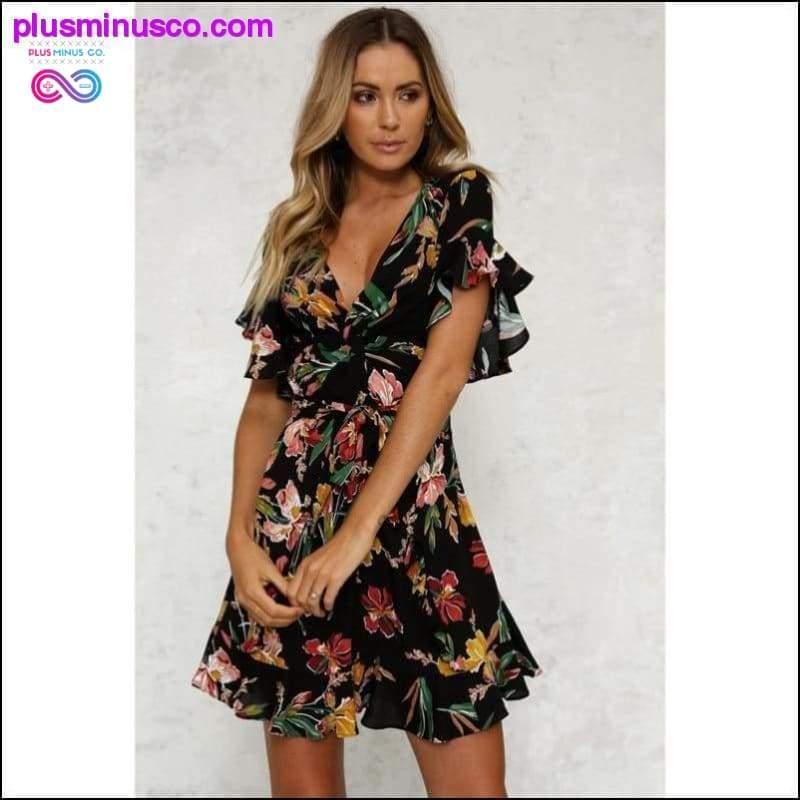 New Fashion Women's Boho V Neck Short Sleeve Dress Floral - plusminusco.com