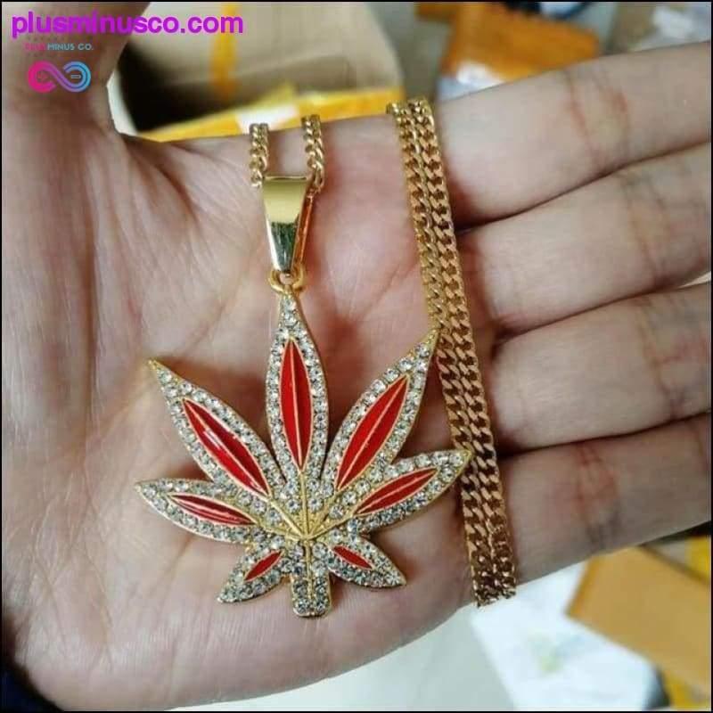 Nouveau collier pendentif feuille d'émail Hip Hop bijoux 24 pouces - plusminusco.com